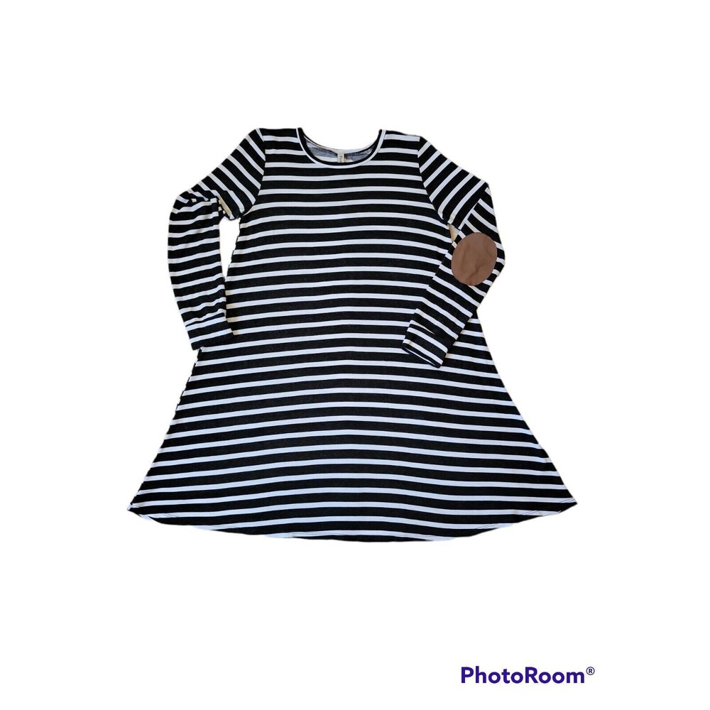 Pomelo Soft Comfy Long Sleeve Black And white Stripe Pullover Tunic Dress Size L